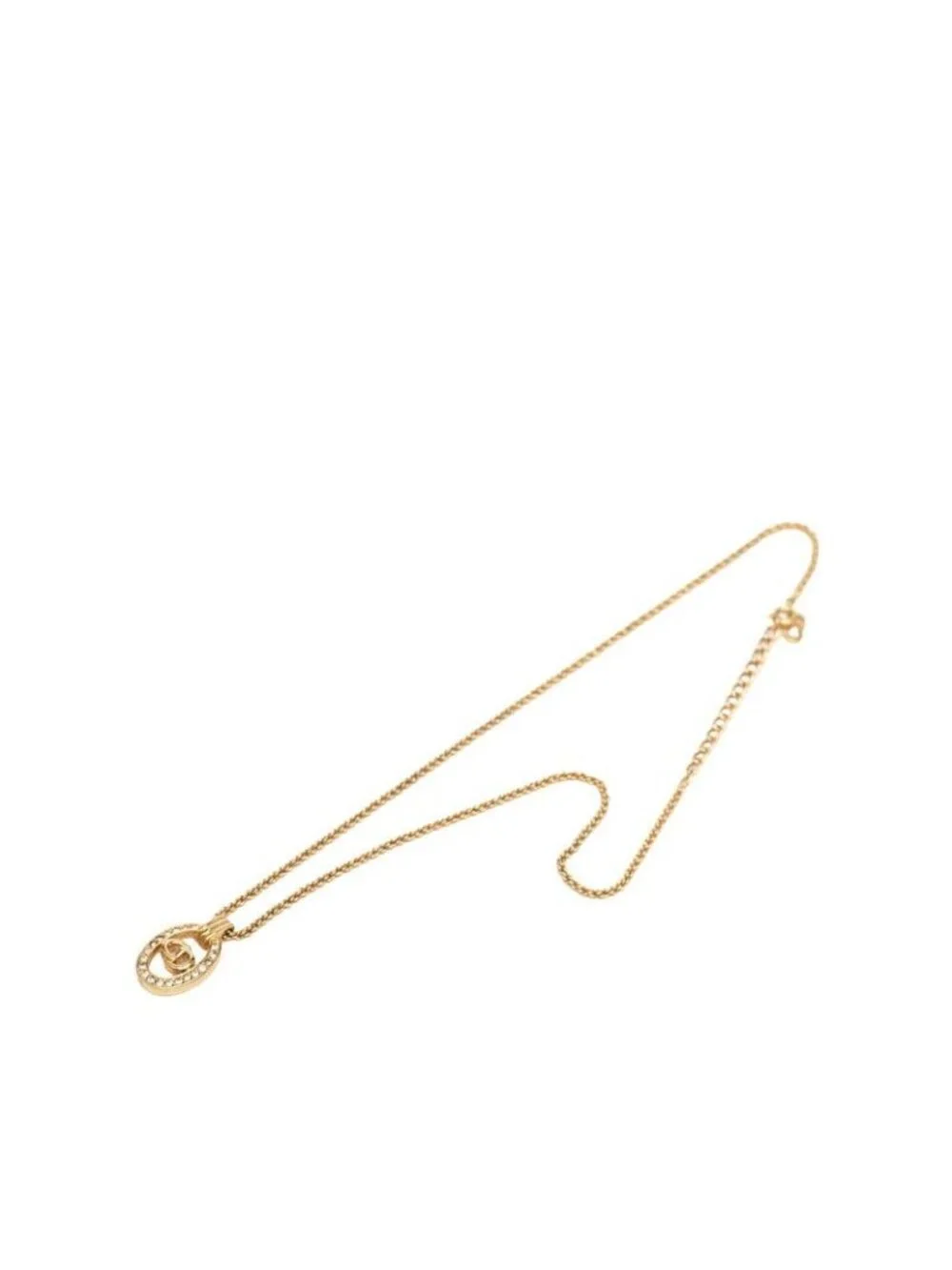 Dior Circle CD Logo Chain Pendant Gold Plated Rhinestone
